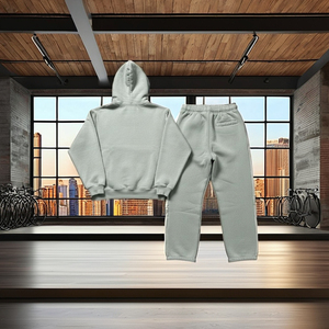 ชุดเสื้อผ้า2ชิ้นสำหรับผู้ชายชุดมีฮู้ดและกางเกงผ้าฝ้าย100% โอเวอร์ไซส์ปักโลโก้ตามสั่ง - Product Image 2