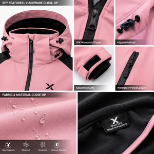 เสื้อแจ็คเก็ตซอฟต์เชลล์มีฮู้ดสำหรับผู้หญิง X Sports City ปิดด้วยซิป สีพื้น กันลม กันน้ำ 10,000 มม. บุขนแกะ - Product Image 5