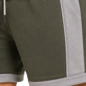 Mens Olive <b>Green</b> Light Grey Sleeveless Hooded Tracksuit <b>Set</b> Custom Logo <b>Gym</b> Fitness Training Sports Hoodie And Shorts Activewear - Product Image 3