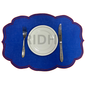 Manteles Individuales de Lino Azul 100% Ecológicos Ridhi con Bordado, Manteles de Tela Reutilizables al por Mayor para Bodas, Restaurantes, Hoteles - Product Image 6