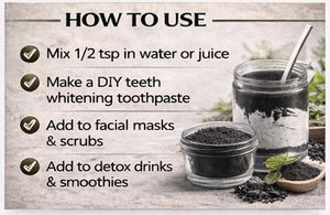 Poudre de charbon actif |   À base de coque de noix de coco |   Blanchiment des dents, détoxification et soins de la peau |   De qualité alimentaire, végétalien et sans produits chimiques - Product Image 4