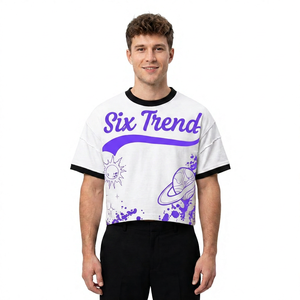 T-shirt Ringer Homme Personnalisé, Coupe Ample et Épaisse, Style Streetwear Vintage, Imprimé Graphique, Coupe Droite, Manches Courtes, en Coton - Product Image 3