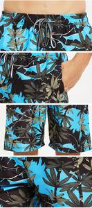 Shorts de Baño para Hombre, Estampados, de Secado Rápido, con Cordón en la Cintura, Casuales, Azul y Negro, con Estampado de Palmeras, Corte Medio - Product Image 2