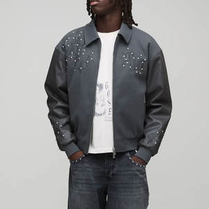 Blouson en cuir pour homme à manches longues avec fermeture éclair sur le devant, style motard, prix abordable, coupe classique, épais, pour l'hiver - Product Image 5