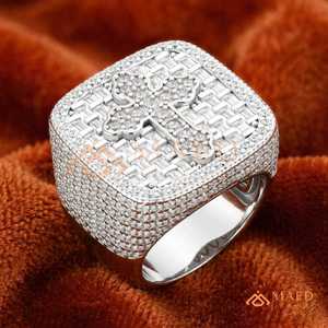 925 Sterling <b>Silver</b> Cross Moissanite <b>Ring</b> for <b>Men</b> Iced Out Baguette Hip Hop Luxury Statement Jewelry Design - Product Image 2