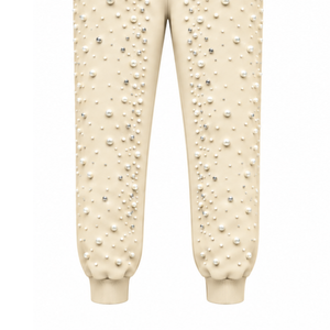 Custom Pearl Beaded Jogger Pants <b>Women</b> Fashion Embellished Drawstring Sweatpants Luxury Casual Streetwear Fleece <b>Trousers</b> - Product Image 5