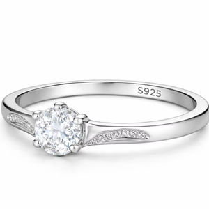 Anillo de Plata de Ley 925 con una Sola Piedra, Diseño Simple y Elegante, Anillo de Plata Sólida para Mujer, Uso Diario - Product Image 1