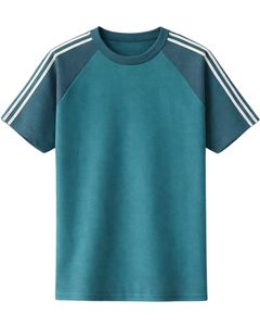 Camiseta de Manga Raglán Blanca y Verde Azulado para Hombre, Informal, de Verano, Cuello Redondo, Hombros a Rayas, Transpirable, Mezcla de Algodón, Suave y Cómoda - Product Image 1