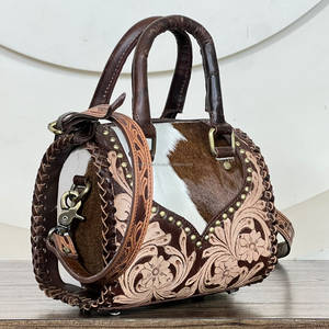 Aryan Exports Genuine <b>Leather</b> Zipper Closure Floral Design Women's Travel Casual Speedy Shoulder Bag High Quality Durable - Product Image 3