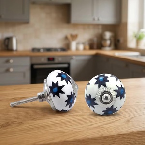 <b>Ceramic</b> Cabinet <b>Knobs</b> Round White Blue Star Pattern Industrial Kitchen Drawer Handle Durable Warehouse Hotel - Product Image 1