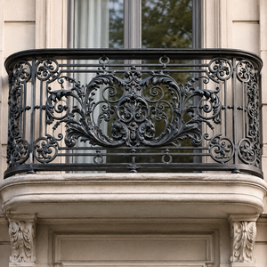 Luxury Black Wrought Iron Balcony <b>Railing</b> with Ornate Floral Scroll Design for Villa Window Terrace Fence Panel Guardrail - Product Image 2