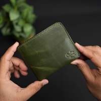 Dompet Lipat Kulit Chrome Tan Premium Buatan Tangan Pendek Tahan Lama Klasik dengan Penutup Kancing Jepret Multi-Fungsi Unisex