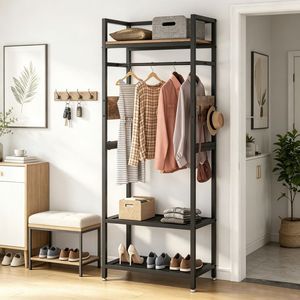 Appendiabiti a Doppio Livello Autoportante in Metallo e Ferro per Armadio e Soggiorno, Versatile Soluzione per Conservare Vestiti e Scarpe - Product Image 4