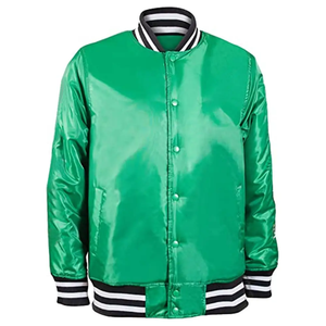 Chaqueta Varsity Verde para Hombre, Corte Regular, Cuello Alto, Casual, Ecológica, Transpirable, Resistente al Viento, Forro Polar de Seda/Algodón, Invierno - Product Image 1