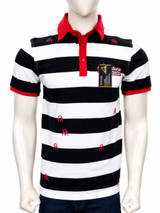Chemise décontractée pour homme en polyester rayé à manches courtes, col rouge, motif noir et blanc, séchage rapide, coupe classique - Product Image 2