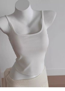 Custom Women's TankTop Ribbed Spaghetti Strap Crop Seamless <b>Square</b> Neck Sleeveless Stretch Slim Fit Normcore/Minimalist Camisole - Product Image 5