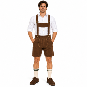 Mens Womens Traditional Bavarian Lederhosen <b>Leather</b> <b>Shorts</b> German Trachten Costume Embroidered Oktoberfest Festival Wear - Product Image 1