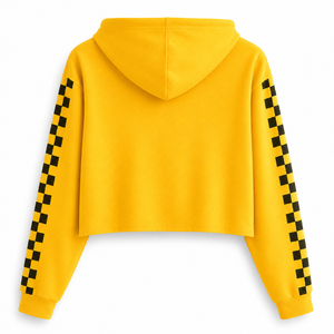เสื้อฮู้ดครอปสีเหลืองลายตารางแขนพิมพ์ลาย สไตล์สตรีทแวร์ ทรงหลวมไหล่ตก สำหรับผู้หญิง ขายส่ง - Product Image 3