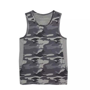 New Wholesale Men Grey <b>Camo</b> Printed Light Weight Fabric O Neck Style Fitness Tanktop Quick Dry And Breathable Oem Services - Product Image 3