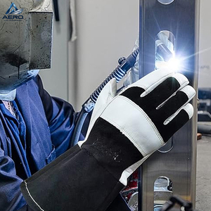 With Extended Cuff Premium Two-Tone Leather Safety <b>Gloves</b> Reinforced Palm Design for Industrial Maintenance and Heat Resistance - Product Image 6