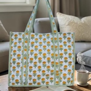 Indian Hand Block Printed <b>Quilted</b> Women's <b>Winter</b> Summer Fashion Tote Bag Shopping Carry Shoulder Bag Multi-Color - Product Image 1