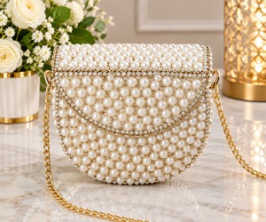 Fashion Foldable Durable <b>Pearl</b> Rhinestone Metal Bridal <b>Clutch</b> Bag Chain Strap Evening Crossbody Purse for Wedding Party - Product Image 3