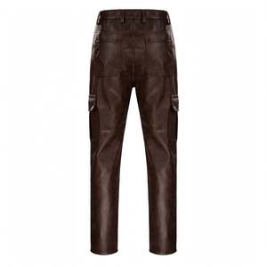 <b>Men's</b> Dark Brown PU Coated Mid Waist Bonded Fabric Cargo <b>Pants</b> Anti-Wrinkle Quick Dry Breathable Lightweight Casual <b>Pants</b> - Product Image 2