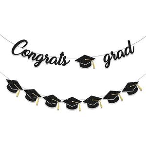 Decorazioni per la Laurea 2025: Striscione Congratulazioni Laureato e Striscione Cappello da Laureato (Pre-Imbrigliato) - Forniture per Feste - Product Image 1