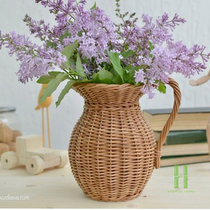 Vase à fleurs en rotin vintage bohème, nouveau design, fait main, en osier naturel, vase décoratif, écologique, décoration d'intérieur, fabriqué au Vietnam - Product Image 5