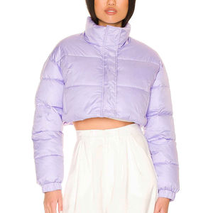 Women's Lavender Quilted Puffer <b>Jacket</b> Full <b>Sleeve</b> Stand Collar Zipper Closure <b>Short</b> Winter Coat - Product Image 6