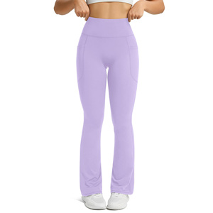 Wholesale High Quality Gym <b>Legging</b> Trouser Women's Casual Sports Wide Leg <b>Legging</b> Breathable Technics Plain Mid Waist <b>Legging</b> - Product Image 1