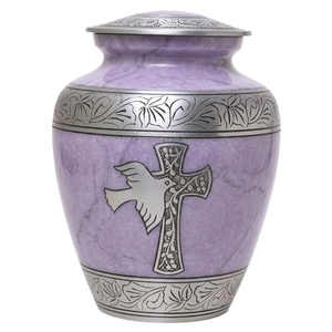 Urna Funeraria de Aluminio Metálico con Acabado de Mármol Negro Púrpura Oscuro, con Cruz Plateada y Diseño Grabado de Pájaro, para Cenizas Humanas - Product Image 3