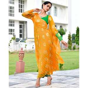 Conjunto Elegante de Chifón Leheriya Naranja Talla XS para Mujer, Marca Lavynya, para Verano - Product Image 4