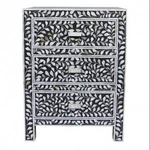 Premium Handmade Bone Inlay Side <b>Drawer</b> Wooden Cabinet <b>Storage</b> Table With Beautiful Inlay Work <b>For</b> Bedroom - Product Image 4