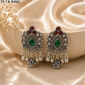 <b>arabic</b> style antique silver jhumka earrings for women in Dubai UAE traditional silver look jhumka earrings for women in Oman - Product Image 6