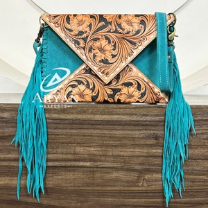 Luxury Designer Hand Tooled Suede Leather Envelope Crossbody Shoulder Women's Bags Large Capacity Cowhide Leather Clutch <b>Handbag</b> - Product Image 1