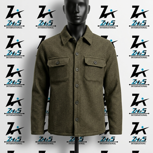 Veste en laine pour homme, couleur unie, col rabattu, coupe classique, style vêtement de travail d'hiver, veste en laine épaisse tissée - Product Image 1