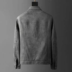 En Stock veste en cuir 2024 mode couleur unie coupe ajustée col rabattable loisirs affaires léger luxe daim haut de gamme hommes manteau - Product Image 5