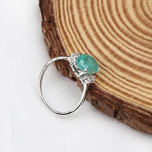 Wholesale 925 Solid Sterling Silver Natural Oval Emerald <b>Cubic</b> <b>Zirconia</b> Accent Prong <b>Ring</b> Fine Jewelry Memoria Jewels - Product Image 2