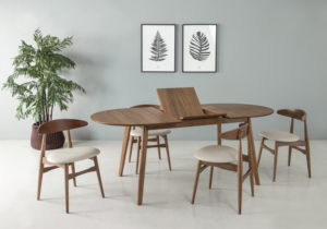 Dining Chair Cocoa Finish Malaysian <b>Oak</b> <b>Frame</b> with Sculpted Bentwood Backrest Cream Vinyl Upholstered Seat Mid Century Modern - Product Image 6