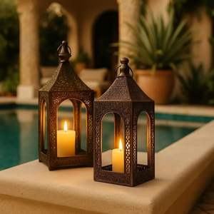 Decoración para el Borde de la Piscina, Linterna Marroquí, Elegante Linterna de Metal para Velas, para Ambiente Exterior, Linterna de Metal con Estilo - Product Image 1