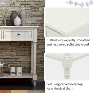 Consolle Tradizionale in Teak Bianco Avorio con Due Cassetti e Ripiano Inferiore per Ingresso o Appartamento, Tavolino Laterale per Arredamento Casa - Product Image 6