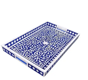 Plateau de service MOP de qualité supérieure en bois fabriqué à la main avec incrustation de nacre et de résine Taille personnalisée - Product Image 4