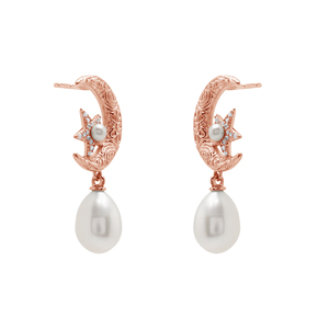 Pendientes con diseño de luna y estrella hechos de plata de ley 925, pendientes de diseño con piedras preciosas de perlas naturales de forma ovalada y redonda, joyería fina - Product Image 5