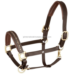 Cuero genuino inglés sillín Halter suave acolchado con diamantes de imitación coloridos cristales Bling cuero personalizado Halter caballo - Product Image 1