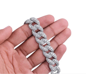Silver Plated Cuban Link <b>Bracelet</b> Men's Hip Hop Chain <b>Crystal</b> Rhinestone Micro Insert Jewelry Gift - Product Image 3