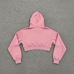 OEM New Arrival Cropped Style <b>Women's</b> Hoodies 100% Cotton Fabric Solid Pink Color Drop-Shoulder Breathable Hoodies for <b>Woman</b> - Product Image 6