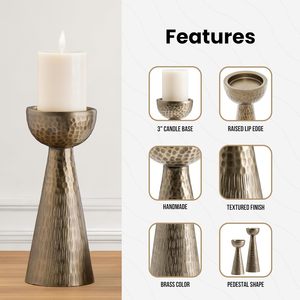 Porte-bougie pilier en aluminium martelé fait main pour la décoration de table, la décoration d'étagère et la présentation sur cheminée - Product Image 2