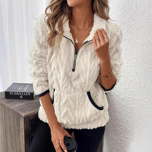 Autumn Winter Fleece Pullover <b>Plush</b> Pocket Short Sweatshirt Plain Dyed 280g New European American Style Front Anti-Pilling - Product Image 6