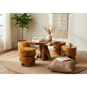 Meubles de salon artisanaux pour la maison, les hôtels, les villas, les cafés ARTERRA Ensemble de table en teck rustique de qualité supérieure avec bois naturel - Product Image 5